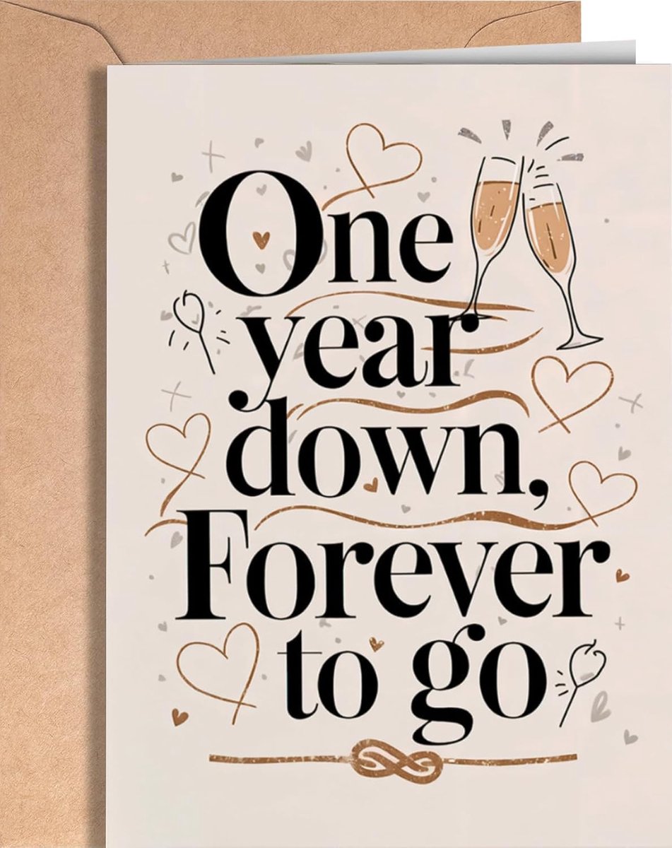 1 Jaar Verjaardag Kaart voor Man of Vrouw, Eenjarig Verjaardag Trouwkaart voor hem of haar, 1 Jaar Verjaardag Kaart voor Vriendin of Vriend, Romantische Gelukkige 1e Verjaardag Kaarten voor Koppel