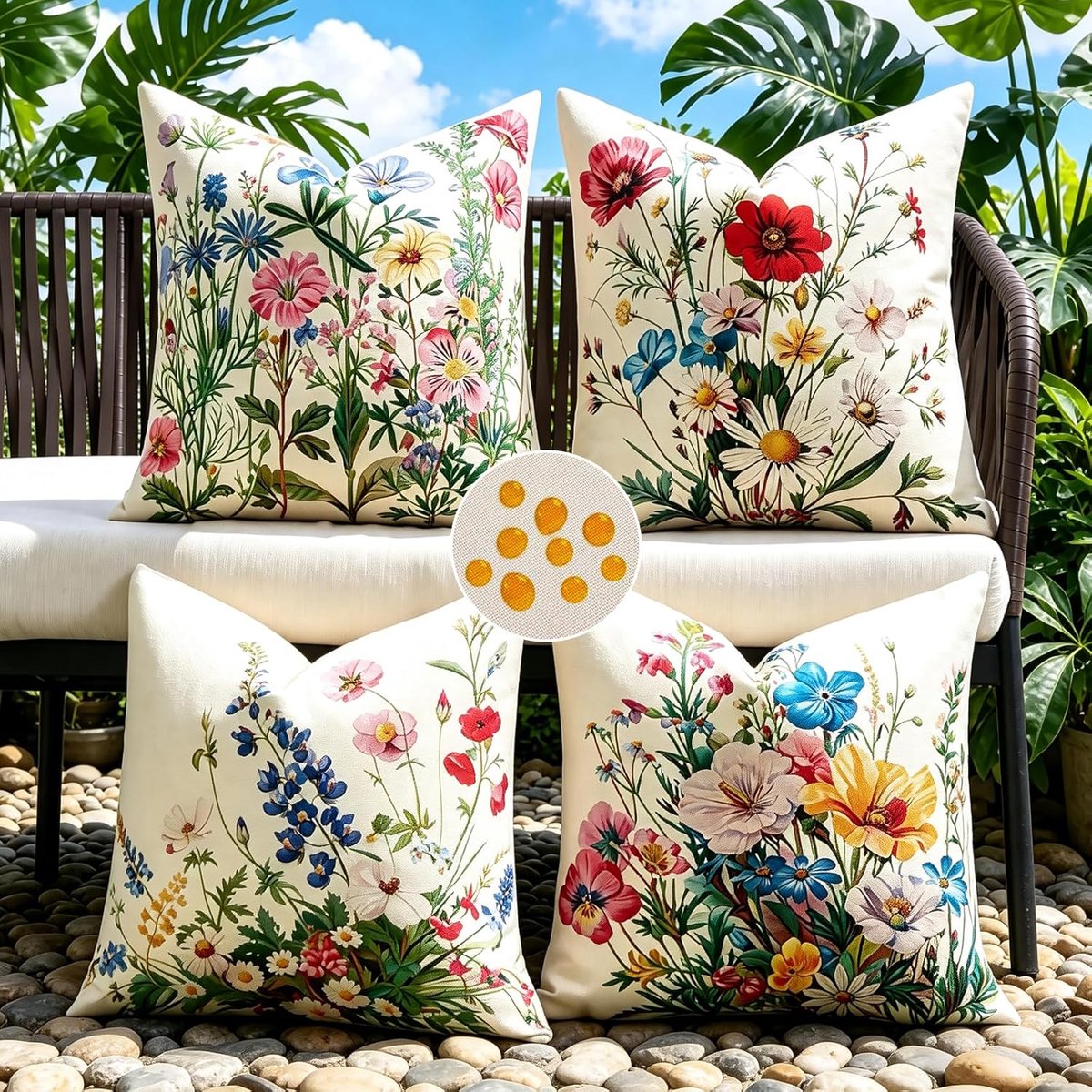 Decoratieve Kussen 45 x 45 cm - Set van 4 - Modern Ontwerp met Kleurrijke Botanische Bloemen - ShopVlot