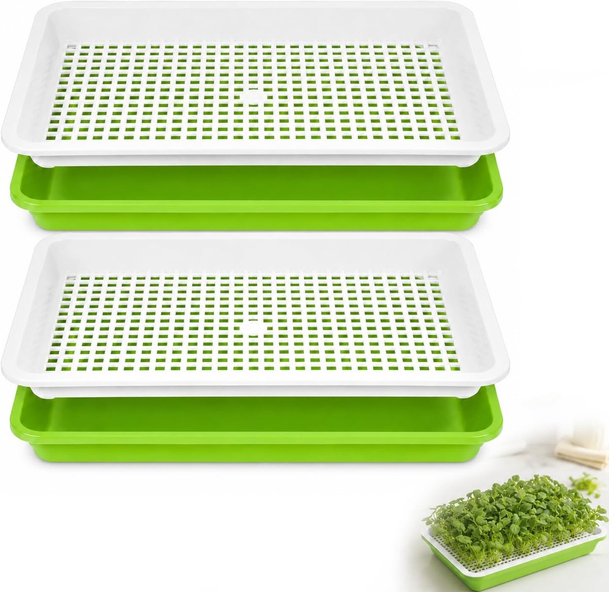 Kweekschalen, kiemschalen, kiemschalen voor microgreens kweekset, herbruikbare kiemschaal van hoogwaardig PP-materiaal, starterset voor kiemen en kiemen, grondvrij en eenvoudig te reinigen