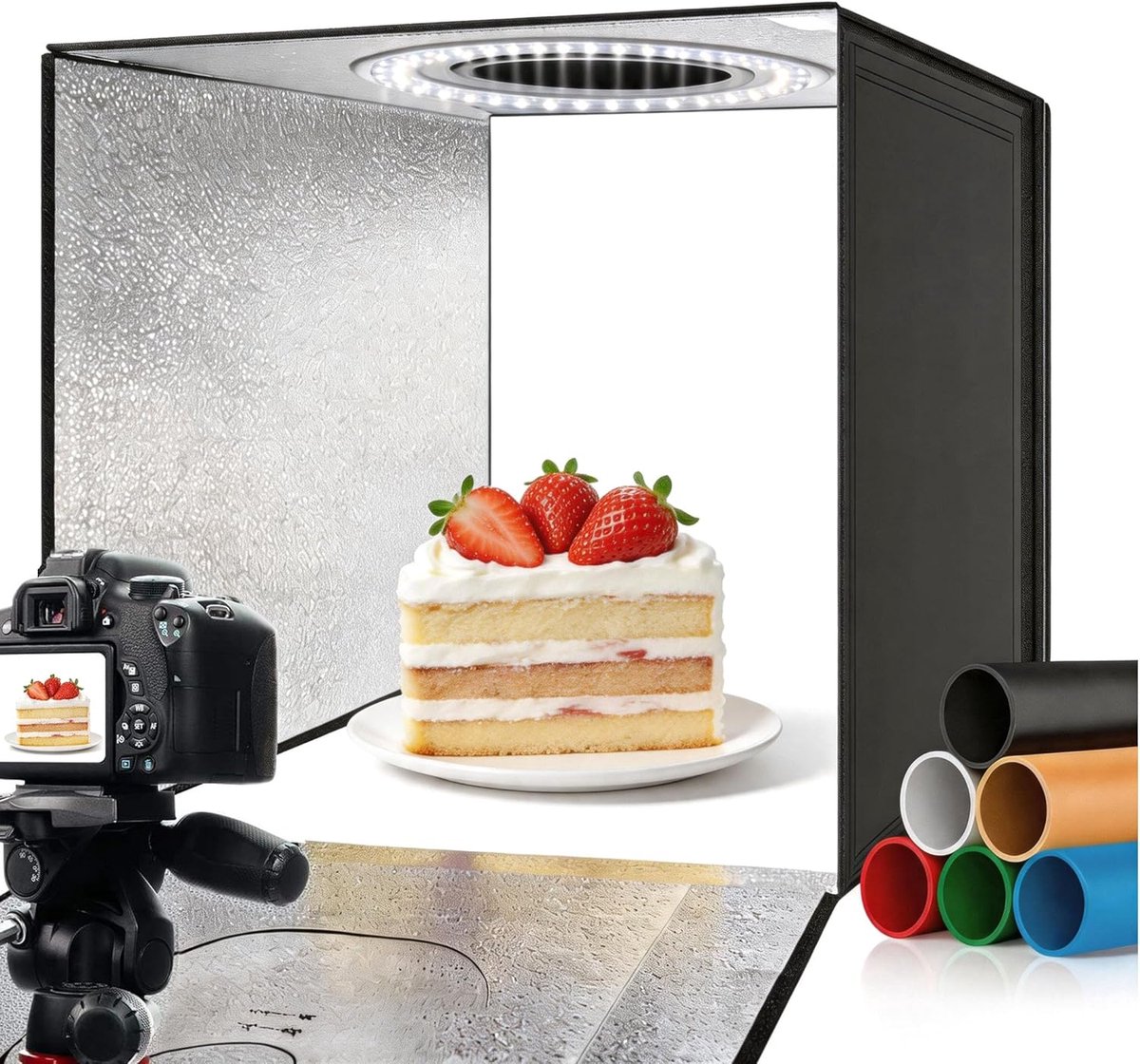 50 x 50 cm, fotoachtergrond, fotostudio-set, 6000 K, dimbare lichtbox, softbox, lichtverlichting, fotobox, achtergrond met 6 kleuren achtergronden voor productfotografie