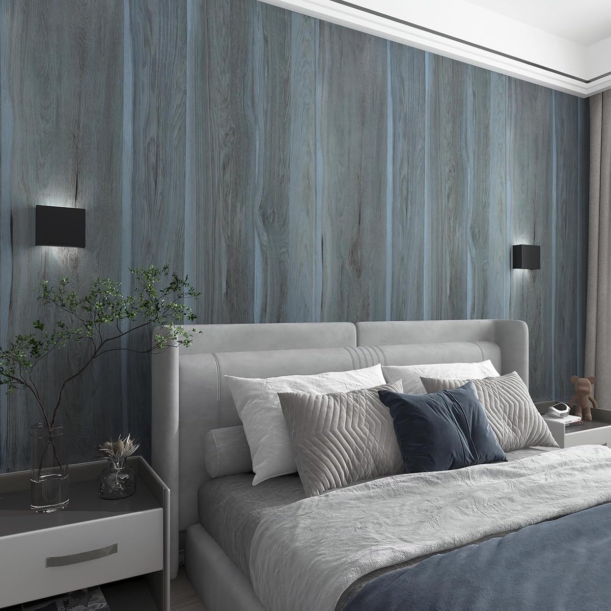 Behang waterdicht mat dik zonder luchtbellen ontwerp, 40 cm x 3 m pauw, blauw, houteffect, vinylfolie PVC muursticker aanrecht dekking