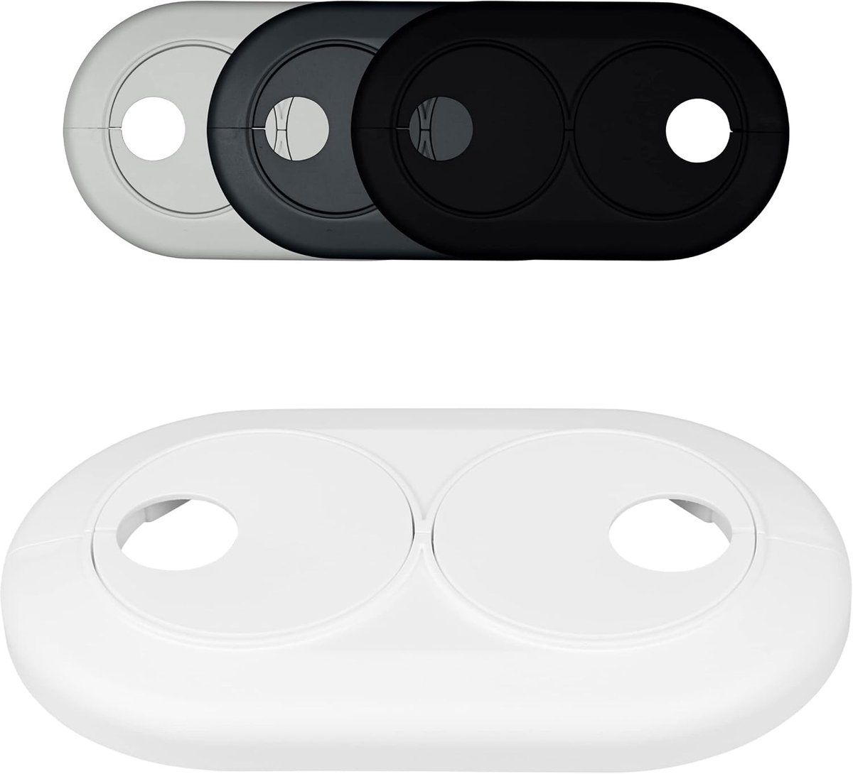 3 stuks dubbele rozetten voor verwarmingsbuizen, voor variabele buisafstanden, afdekking wit, verchroomd, antracietgrijs, gat: 15 mm tot 28 mm, buismanchet (28 mm, wit RAL 9016)