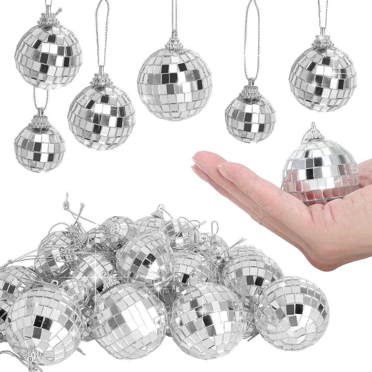 32 stuks mini-discoballen, decoratie, 4 maten, discoballen, decoratie