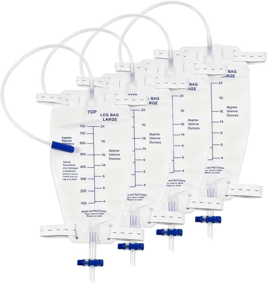4 Stuks katheterzakken, 750 ml urinezakken voor de benen, anti-reflux beenkatheter, urinezakken voor de benen, urinezak met 30 cm slang