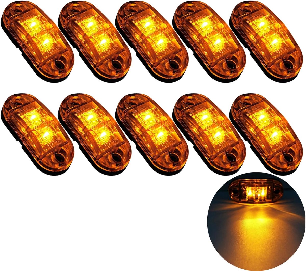 10 x 2 led-zijmarkeringslampen, 12/24 V, voor aanhangers, waarschuwingslicht, rood licht voor vrachtwagen, camper, caravan (Geel) | Waarschuwingslicht, geel, voor vrachtwagen, camper, caravan