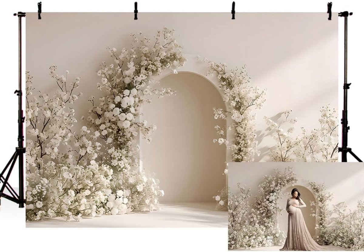 7x5ft Boho Bloemen Fotografie Achtergrond Gebogen Muur Achtergrond Verjaardag Bruiloft Moederschap Portret Decor Fotostudio Rekwisieten
