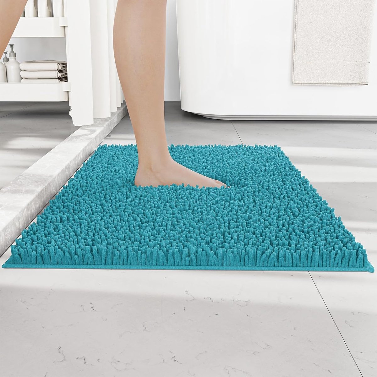 SnelShoppen - Chenille Badmat 40x60cm, Lake Blue, Machine Wasbaar, Antislip en Antischimmel, Zachte Badkamer Mat voor Badkamer, Keuken, Woonkamer en S