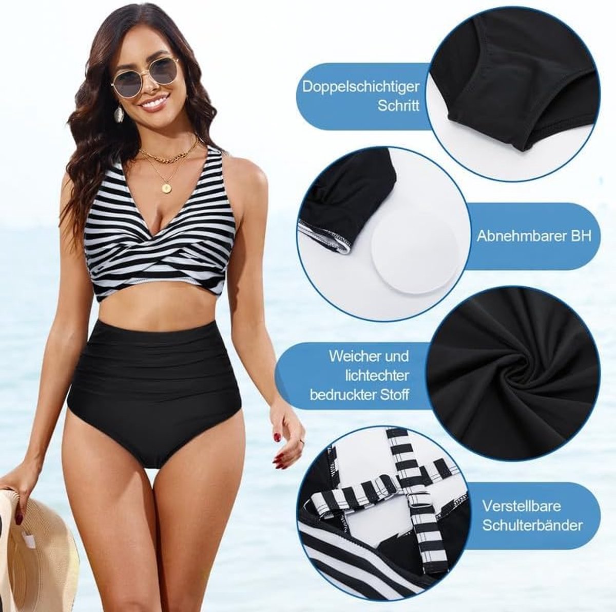 Dames bikiniset, buikweg-badpak, wikkelbikini-bovenstuk, hoge taille, zachte badmode, verstelbare badkleding, buikweg-badpakken, gevoerde strandkleding