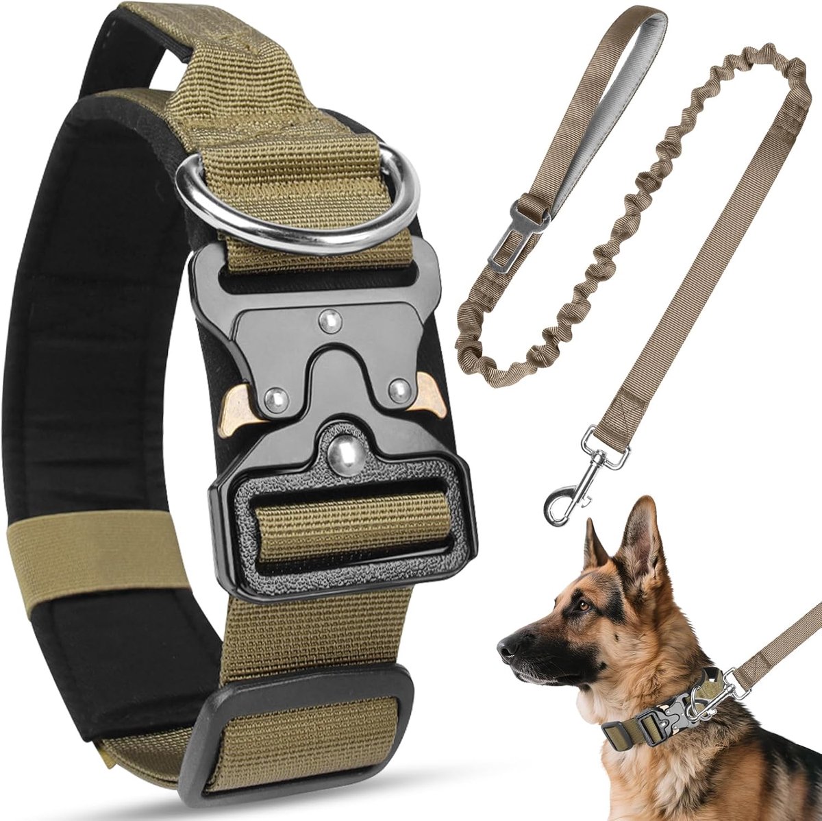 hondenhalsband en riem set, zachte gewatteerde ademende nylon huisdierhalsband met handvat en metalen gesp, duurzame verstelbare militaire heavy duty hondenhalsband voor kleine, middelgrote