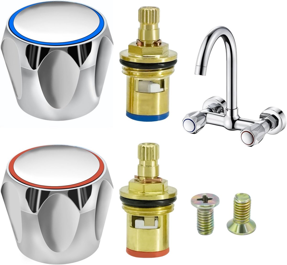 Keramische kraan cartridge 4 stuks - universele vervangingen - messing met 20 tanden - voor badkamer en keuken - ShopVlot