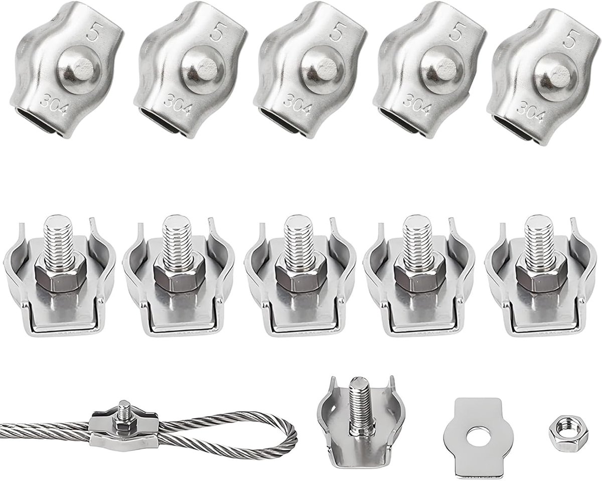 Kabelkas Staal Kabelkas Roestvrij Staal 304 Clip Broeikas Touw Klem Kabel Simplex Clips Voor Bouwplaatsen en Schepen Waslijn 10st