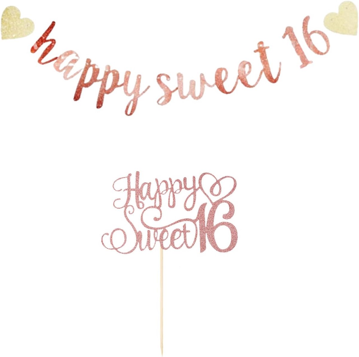 Sweet 16 slinger, taartdecoratie glitter tiener 16e, Happy Sweet