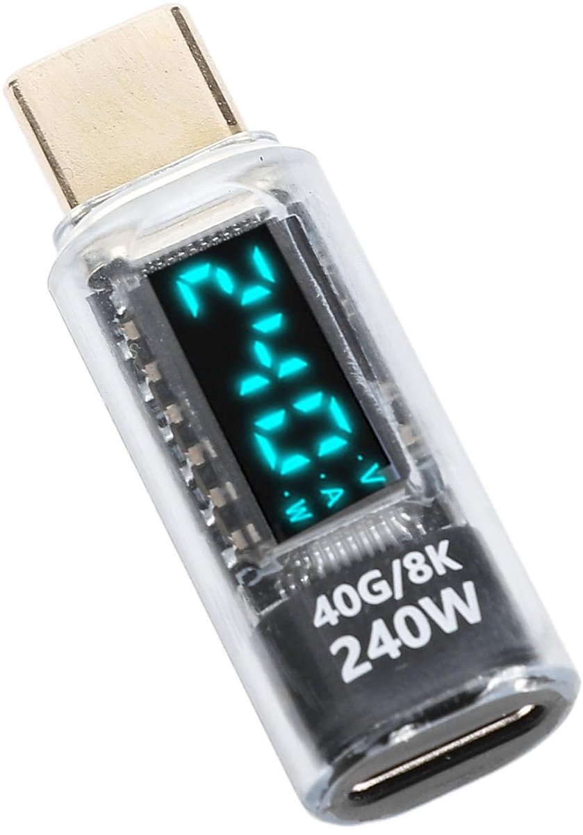 USB C Adapter Power Messenset Tester PD 240W USB C Mannelijk naar Vrouwelijke Uitbreidingsadapter met Digitaal Display 8K 60Hz 40Gbit/S Transfer