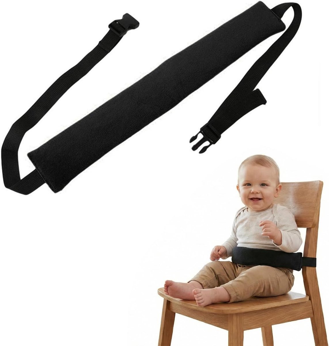 veiligheidstuigje voor kinderstoel en winkelwagen, draagbare en verstelbare riem voor baby's, 6-36 maanden, ideaal om buiten te eten en op reis (zwart)