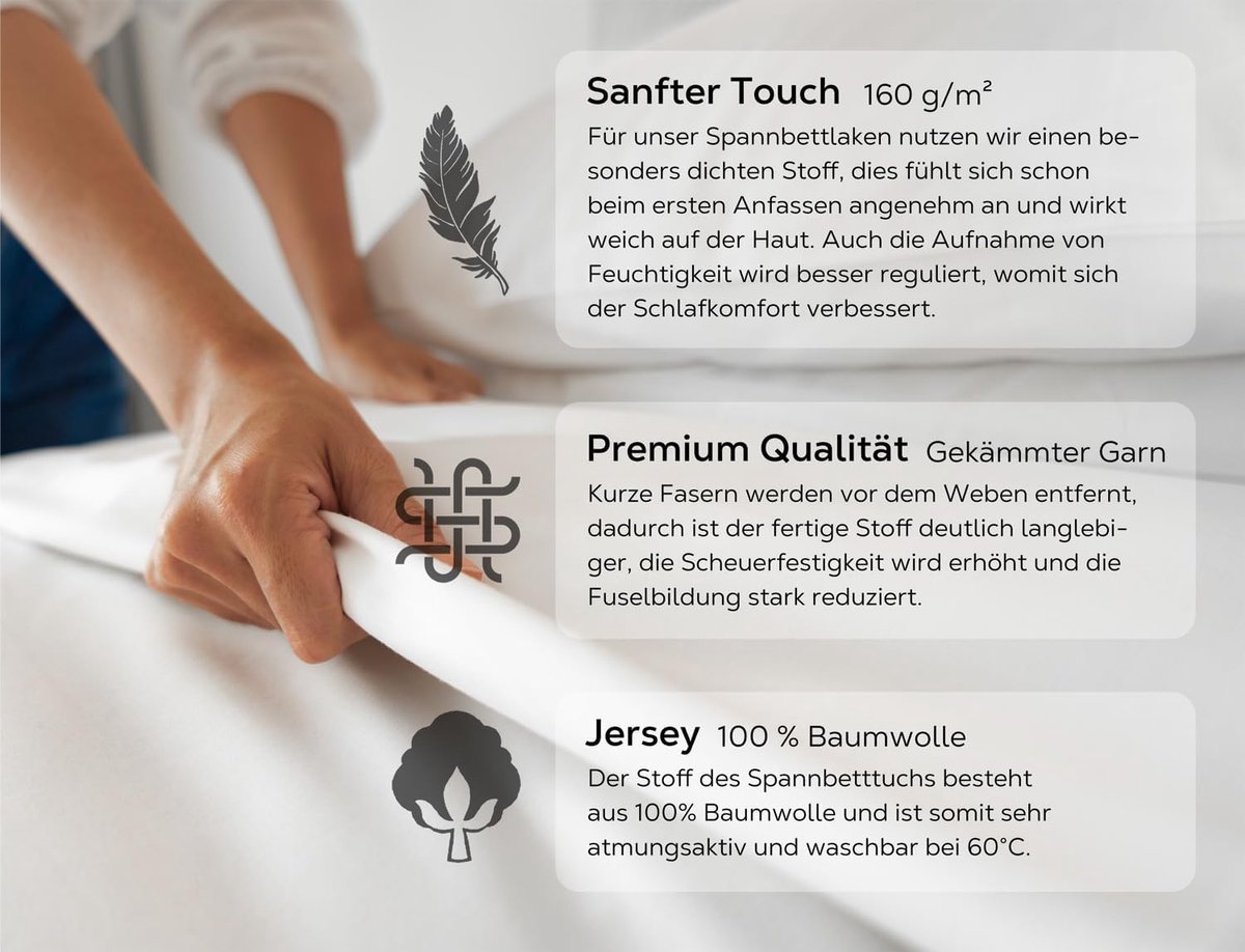 SnelShoppen - Fitted Sheet van Kammgaren Katoen, Premium Jersey, 160 g/m², Diverse Maten en Kleuren, Topper 90 x 200 x 15 cm, Beige | Ademend, Huidvri