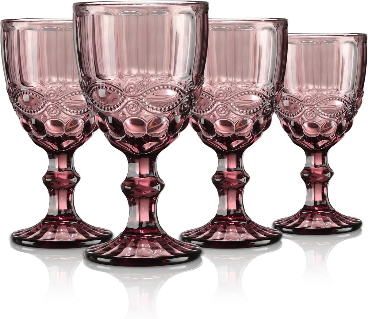 Wijnglazen met gepresteerd design, kleurrijk reliëf rode wijnglazen witte wijnglazen, drinkglas, kelkglas, wijnkelk voor wijn sap dranken, 300 ml, set van 4