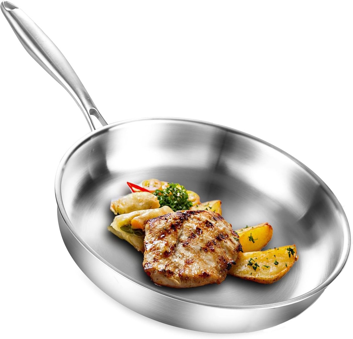 braadpan, roestvrij staal, 24 cm, 18,10 roestvrij staal, geschikt voor inductie, ovenvast tot 400 °C, geschikt voor de vaatwasser