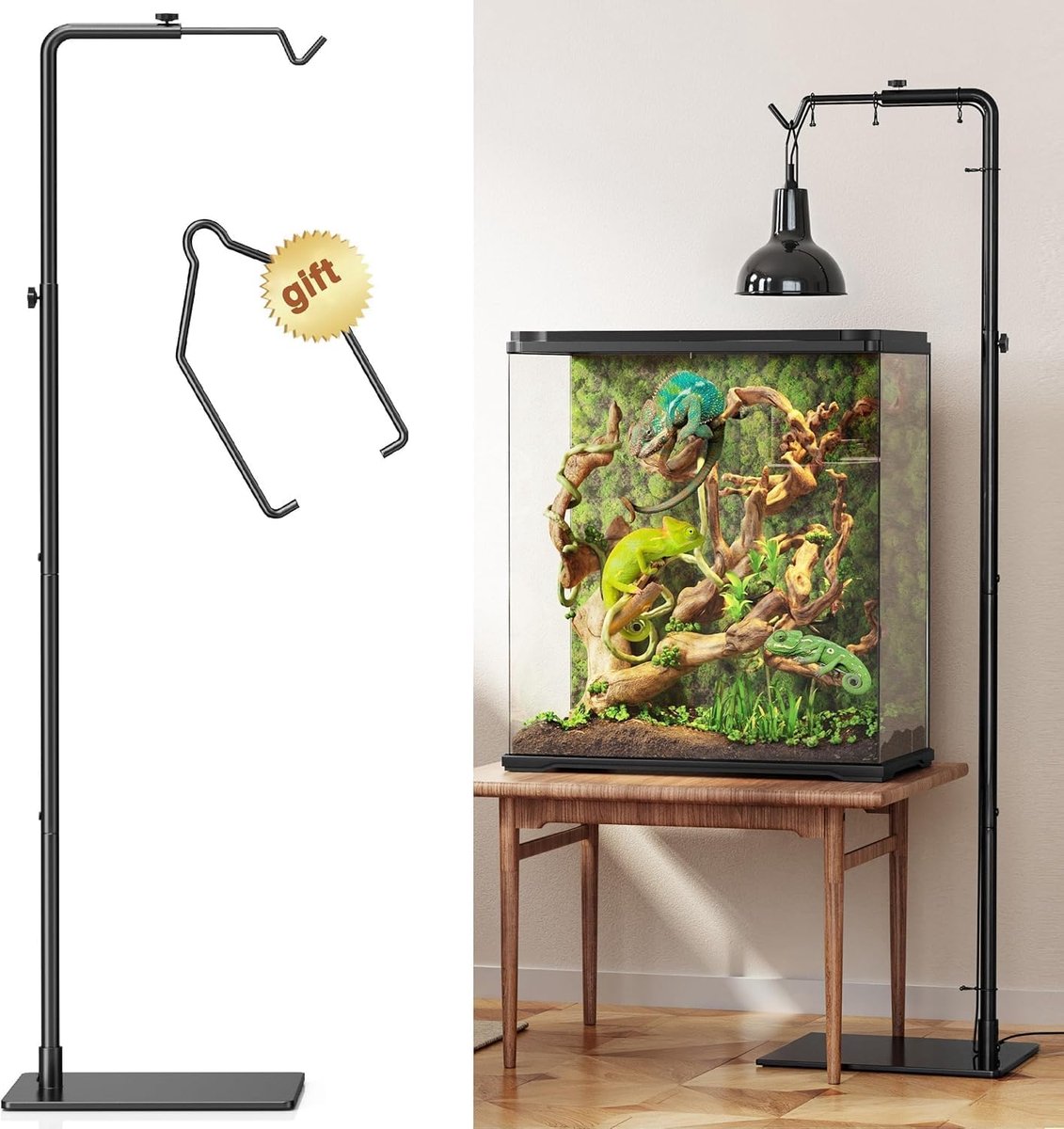 warmtelampstandaard voor reptielen (53–157 cm) – Metalen lamphouder met stevige voet voor baardagamen, schildpadden, slangen en hagedissen – Verwarmingslamphouder voor aquaria en terraria