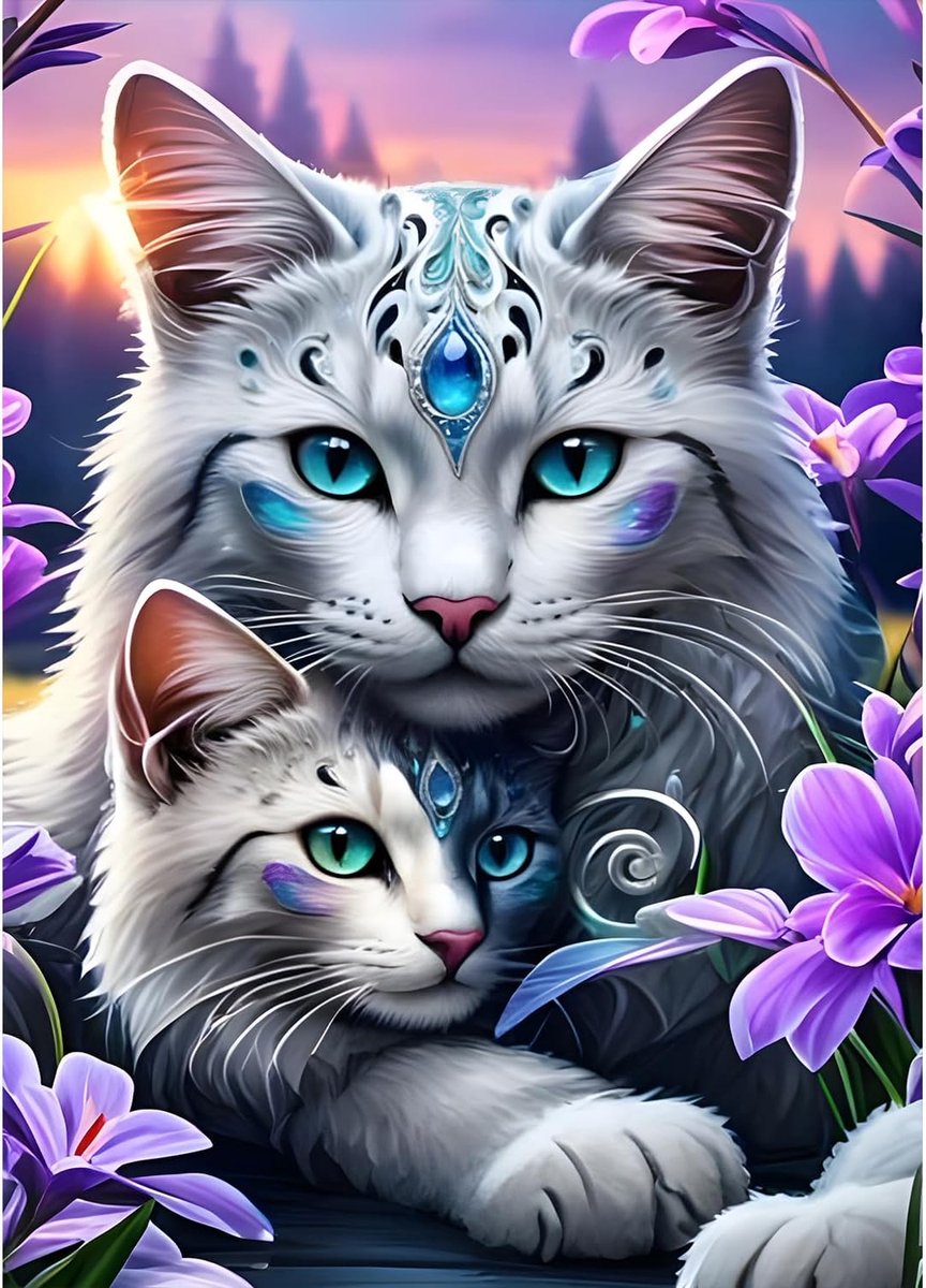 Kittens Diamond Painting Kits voor volwassenen beginners, 5D Katten Diamond Art Kits, DIY Ronde Volledige Drill Diamond Dots Bloemen Diamond Art met Painting Kits voor Thuis Muurdecoratie 30 x