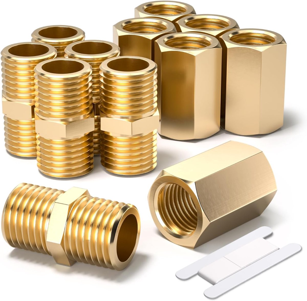 12 Stuks 1/4 "Tot 1/4" Vrouwelijke & Mannelijke BSP Draad Messing Hex Tepel & Hex Koppeling Connector Voor Pijp Aansluiten Conversie