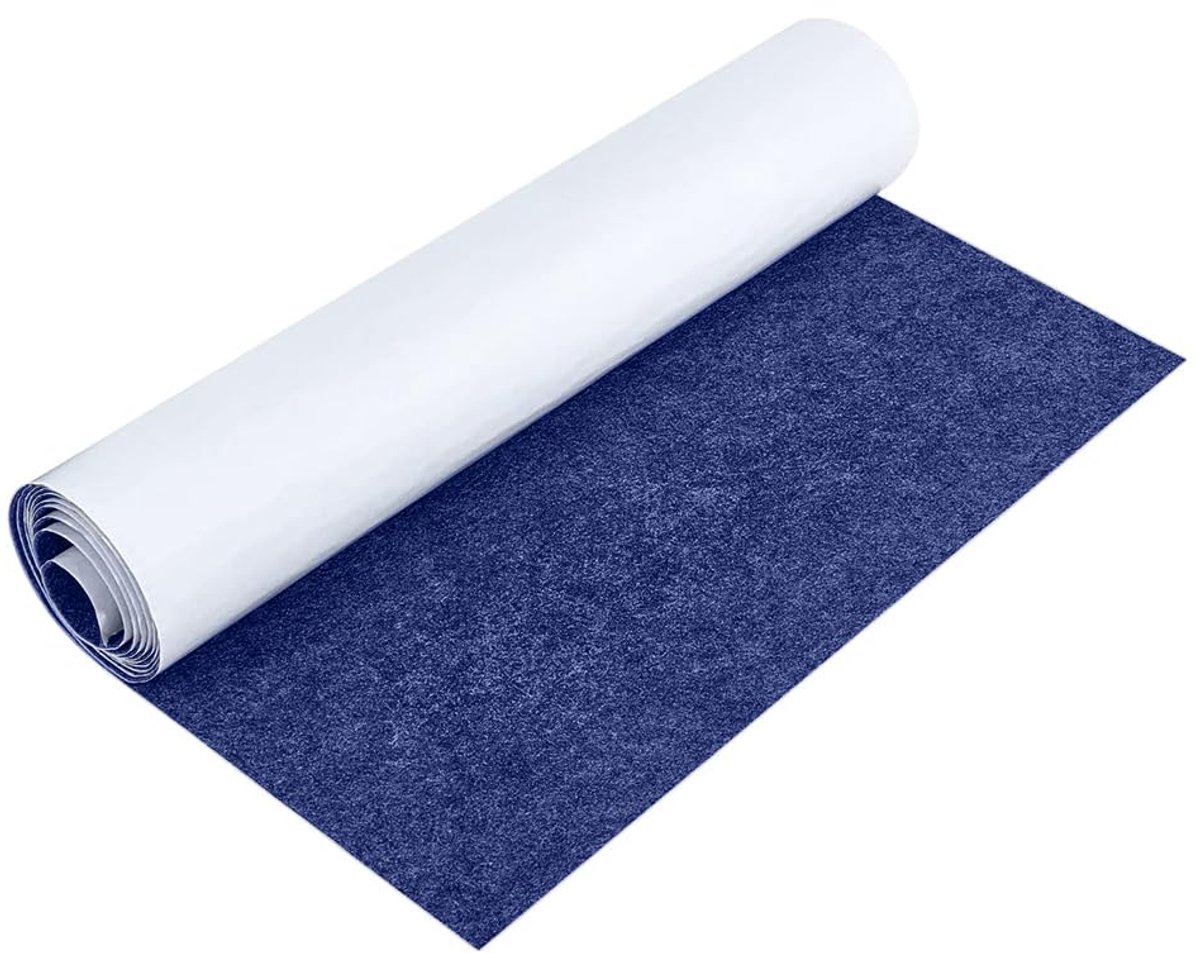 Zelfklevende viltmat, 40 x 220 cm, viltstof, zelfklevend, voor box, onderzetter, lademat, auto, fotolijst, stoelpoten, tafelpoten, donkerblauw, 1 mm dik