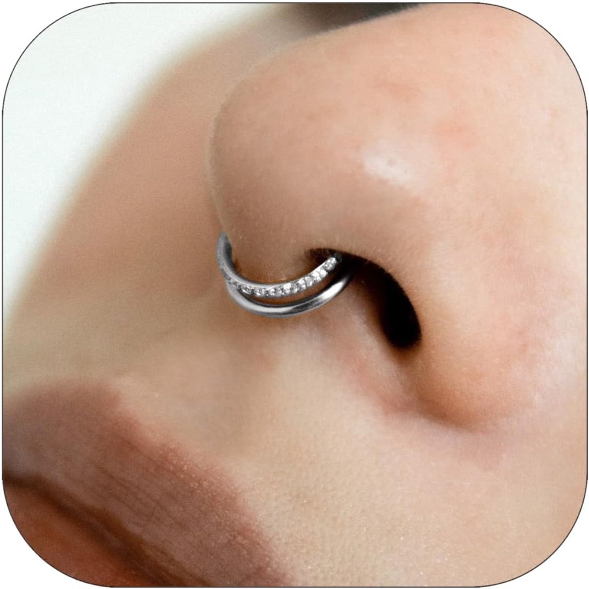 Zilveren Gestapelde Septumring met Zirkonia, 16G Oorringen, 316L Roestvrij Staal, 12mm Klap-Septum-Clicker, Neusring-Piercing, Lichaamspiercing Lippenringen
