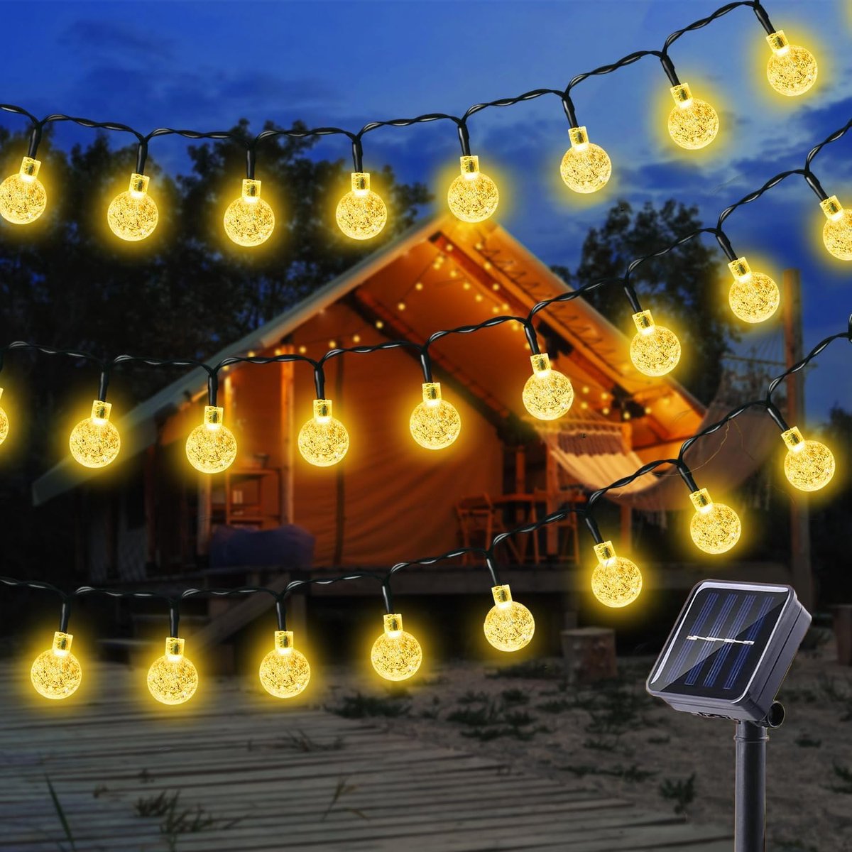 SnelShoppen - Solar Tuinverlichting 12m 100 LED Solar String Lights Waterdicht Sfeerverlichting met 8 Modi voor Tuin, Camping, Gazebo, Feest, Bruiloft