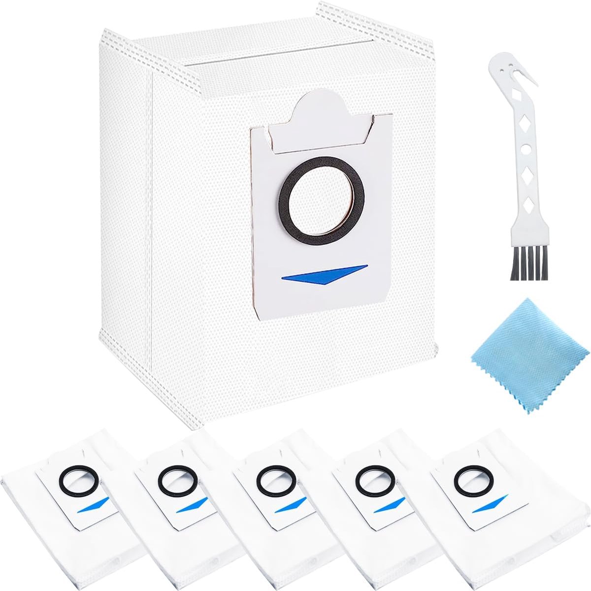 Bags for Ecovacs Deebot T10 Plus, Dust Bags for Ecovacs Deebot X1 Plus Robot Suction Station, 3.2L Large Capacity Vacuum Cleaner Bags Replacement Parts with Cleaning Tools (6Pcs)