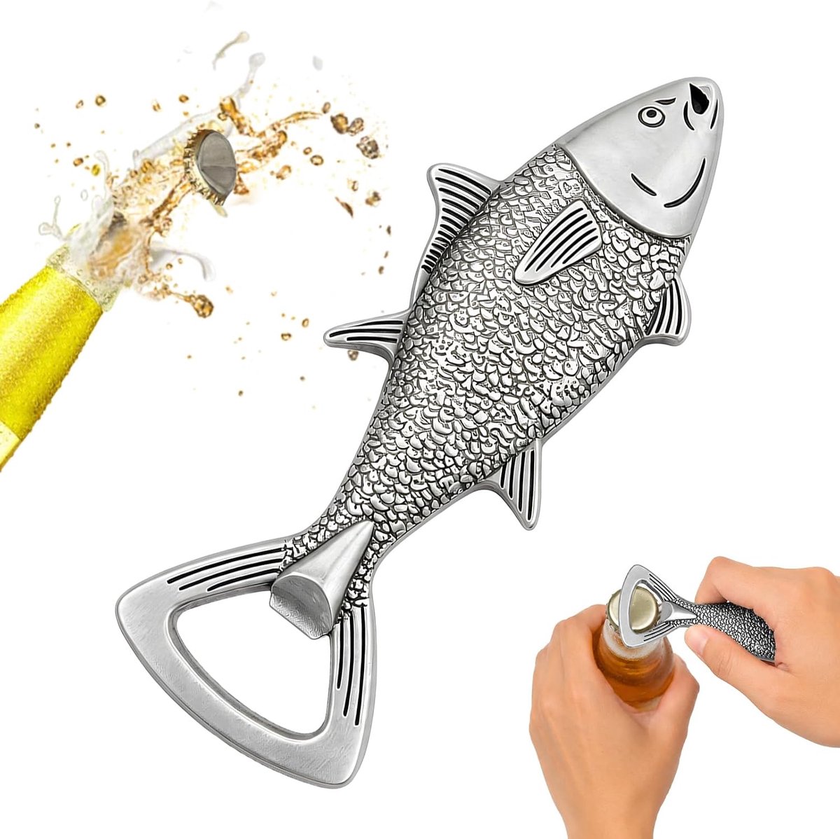 Karperflesopener van metaal, bieropener met visdesign, perfect viscadeau voor mannen, Vaderdagcadeau - ShopVlot