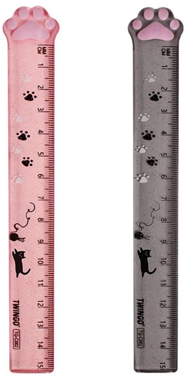 Pack of 2 rulers 15 cm for measuring, underlining and drawing precise lines, cat paw ruler - ShopVlot