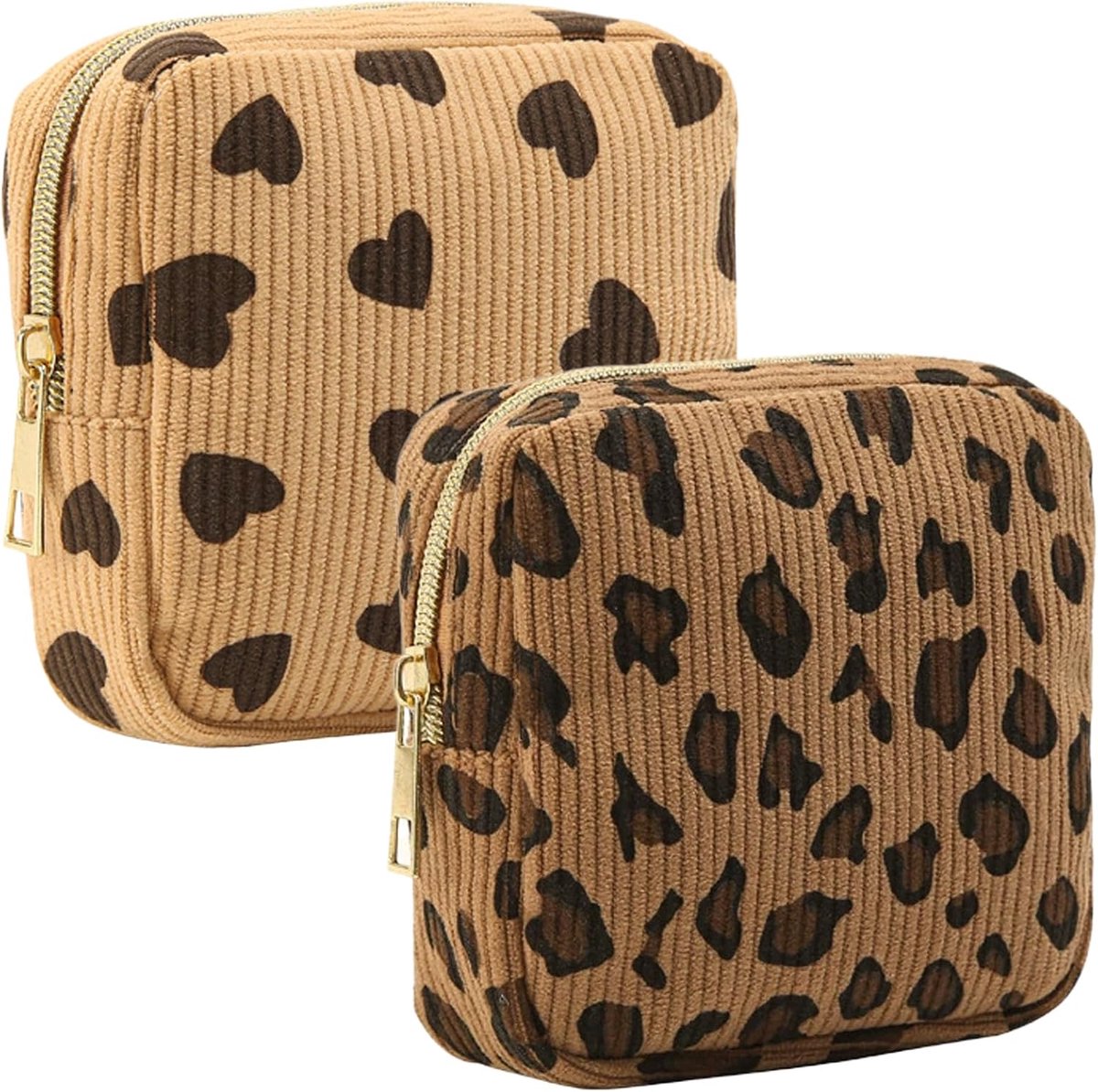 2 stuks corduroy make-uptas met luipaardpatroon, draagbare opbergtas, kleine tas voor hygiëneartikelen met - ShopVlot