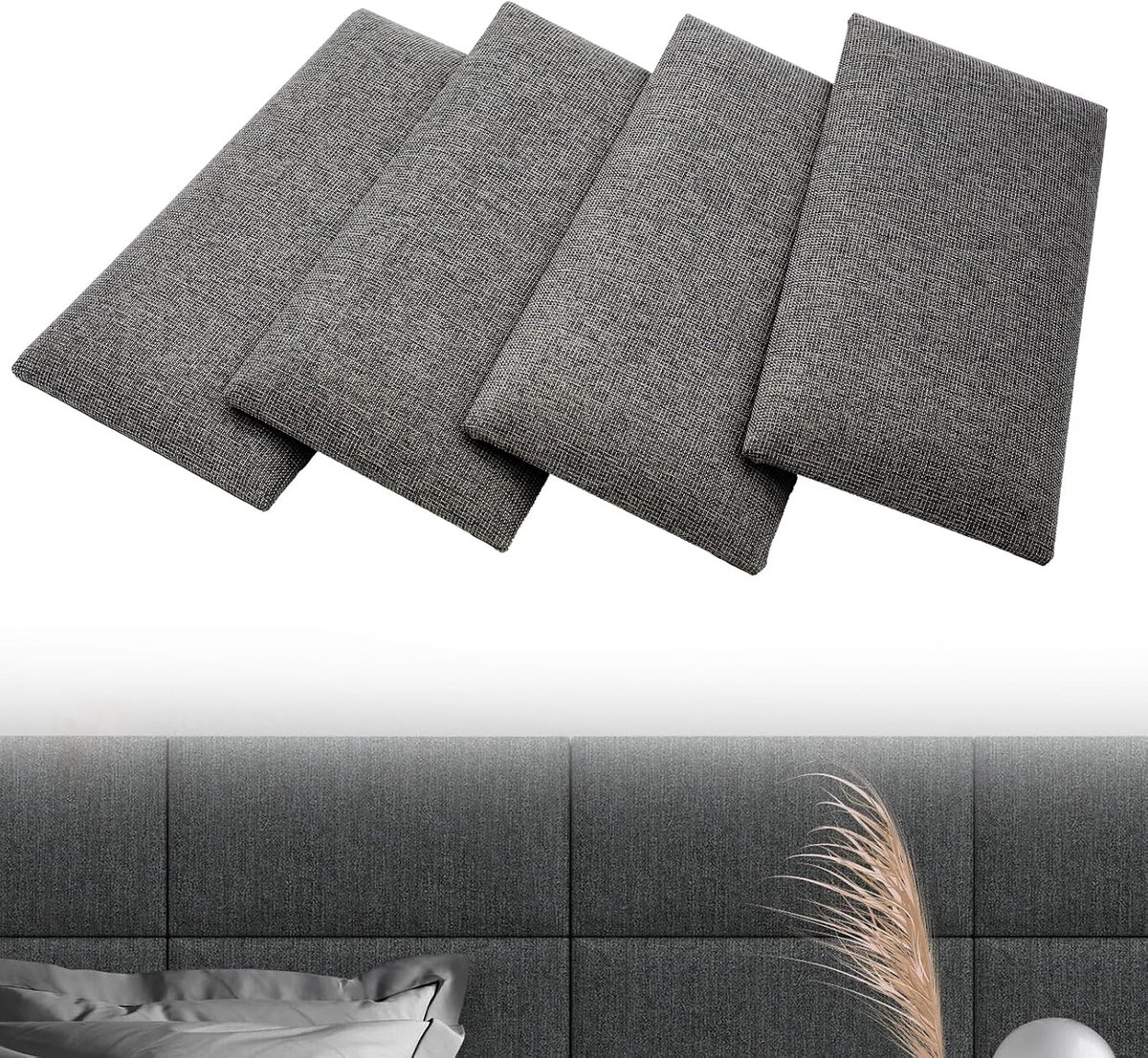 Set of 4 Clad Panels, Rectangular Decorative Wall Panels, Can Be Used as Headboard or Impact Protection Panel, Reduces - ShopVlot