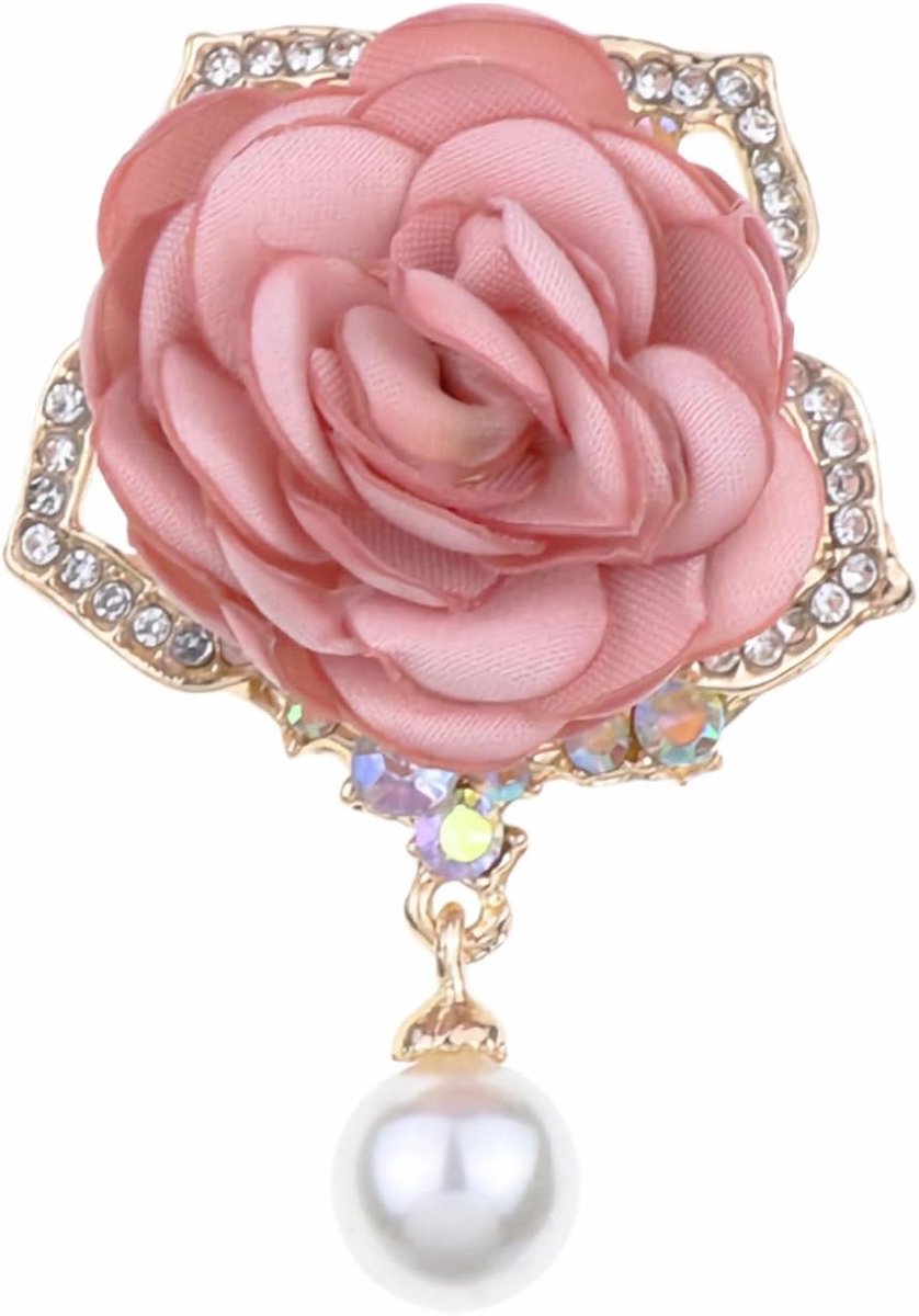 Crystal Rose Flower Brooch Vintage Rhinestone Pearl Camellia Flower Corsage Suit Skirt Coat Badge Accessories For Women - ShopVlot