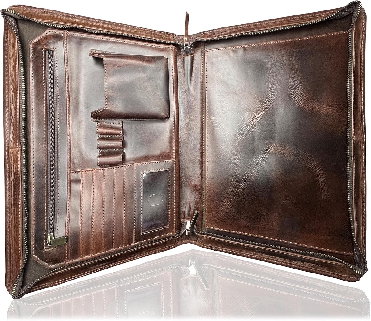 Leather Document Holder A4 Portfolio Conference Folder - Zipper Padfolio Organizer - ShopVlot