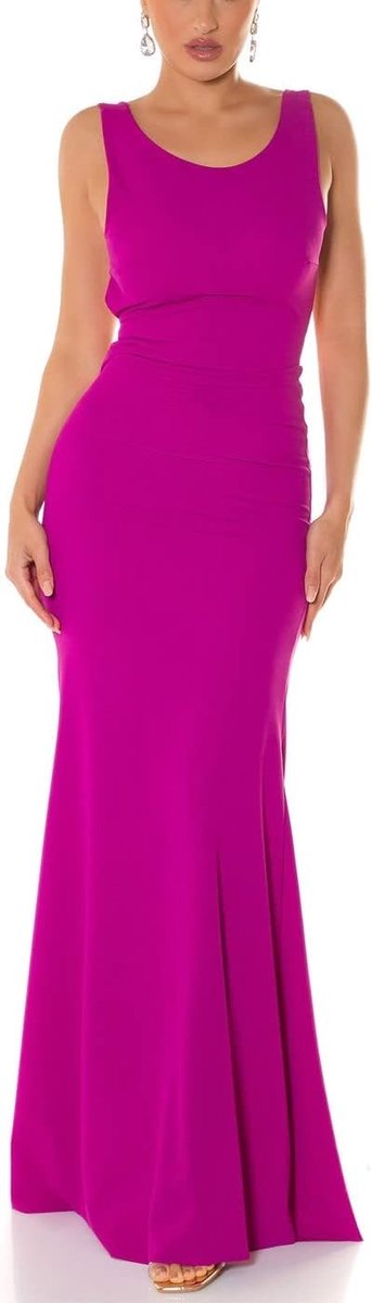 Pencil case Maxi straps dress with decorative bow and hem, magenta - ShopVlot