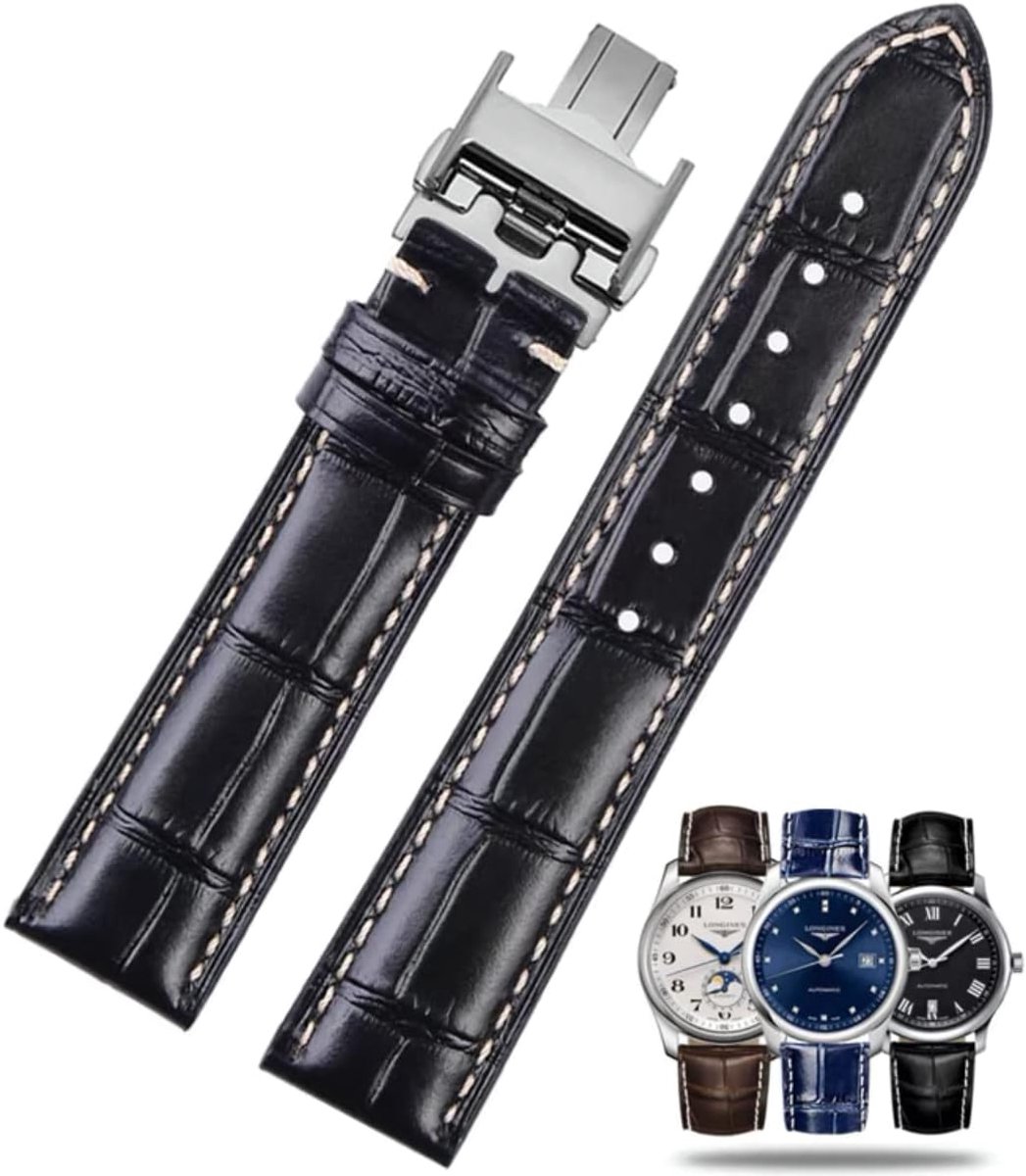 Watch Strap for Longines 19mm 20mm 21mm Leather Genuine Leather Watch Strap with Crocodiles Skin Pattern for Replace - ShopVlot