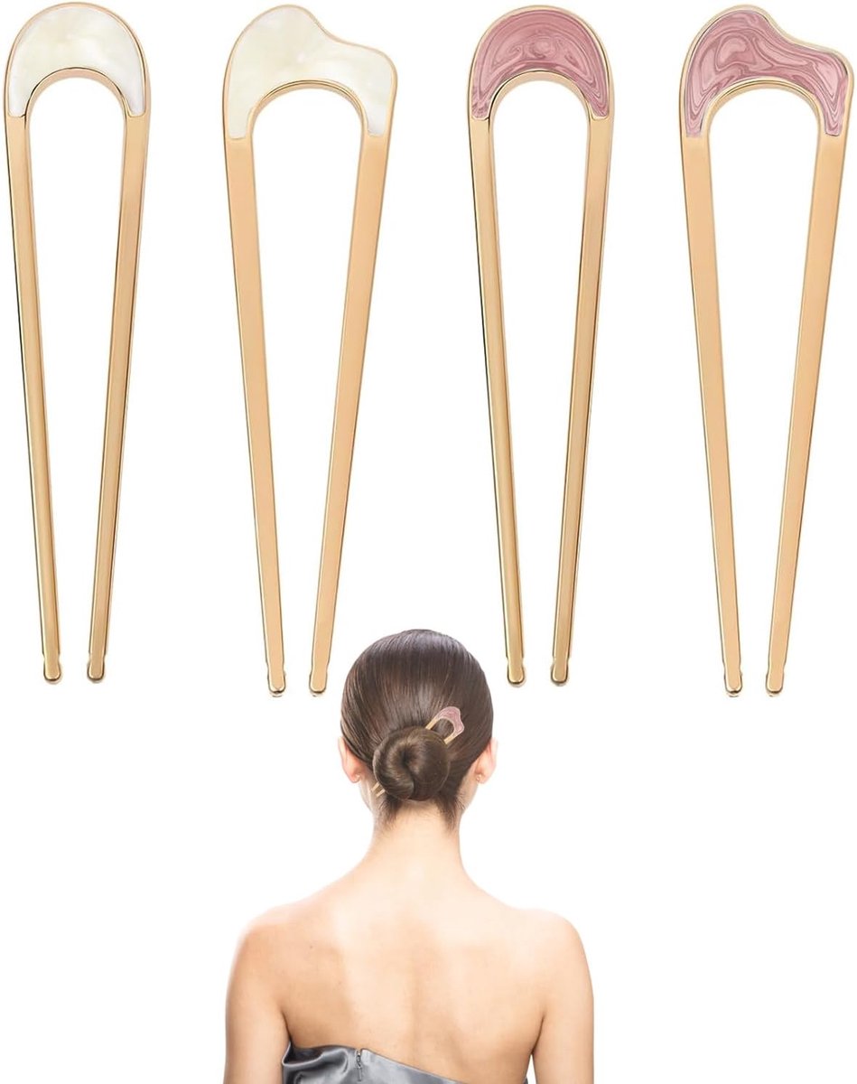 U-vormige haarspelden 4 stuks - turtle vorm - metaal - ideaal voor dik en lang haar - ShopVlot