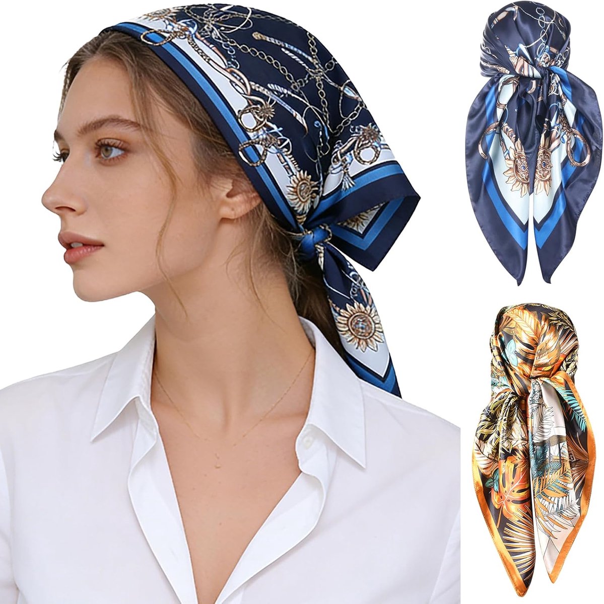 Sjaal dames 90 x 90 cm - zijden satijn - retro stijl - multifunctionele haaraccessoire - ShopVlot