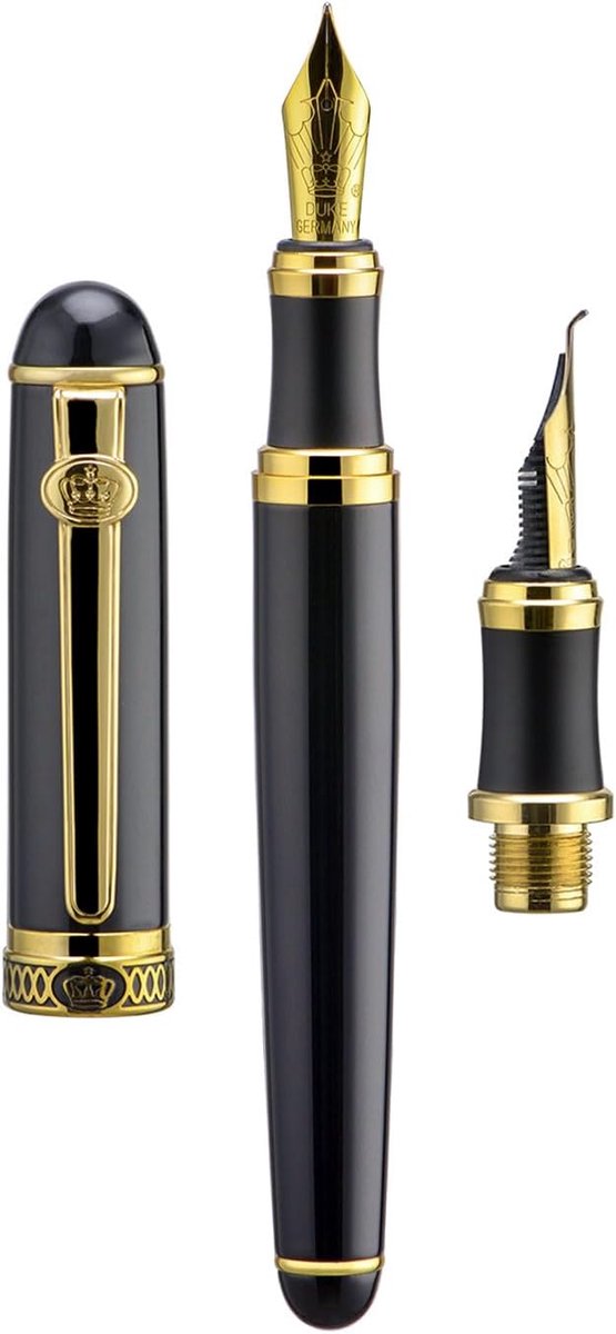 Vulpen met fijne en fude nib - zwart met goudaccenten - duurzame constructie - veelzijdig schrijf- en tekenplezier - ShopVlot