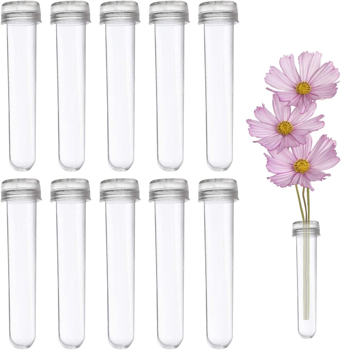 Bloemen Röhrchen set van 10 - Plastic met deksel - Transparant ontwerp - Voor bloemenarrangementen - ShopVlot