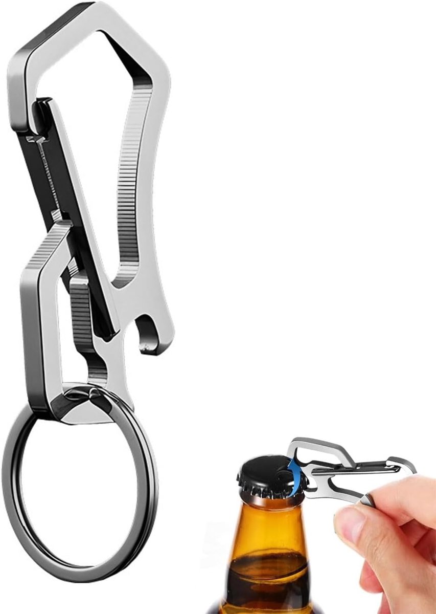 Sleutelhanger met snelsluiting - titanium - geïntegreerde flesopener - ideaal voor camping en wandelen - ShopVlot