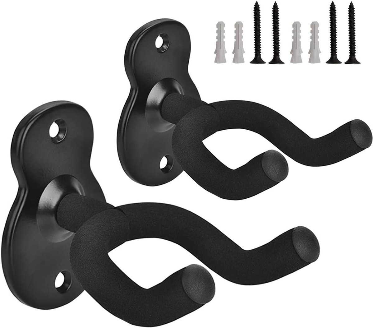 Guitar Wall Hooks 2-Pack - Zwart - Inclusief montagemateriaal - Veilig opbergen van instrumenten - ShopVlot