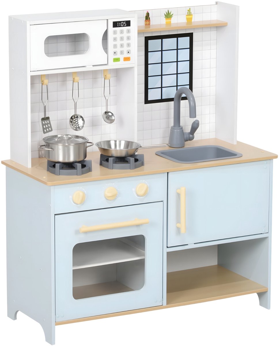 Speelkeuken voor Kinderen – Kinderkeuken met Magnetron, Oven & Accessoires – Blauw