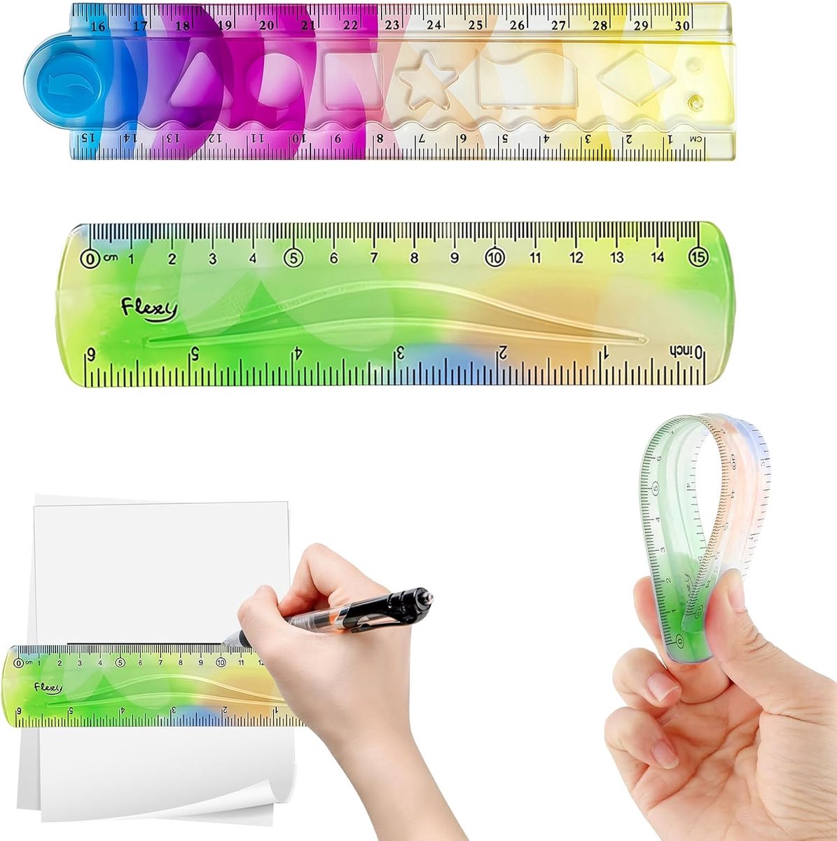 Flexibele Liniaal 15&30cm - Transparant Plastic - Schokbestendig - Ideaal voor School en Kantoor - ShopVlot
