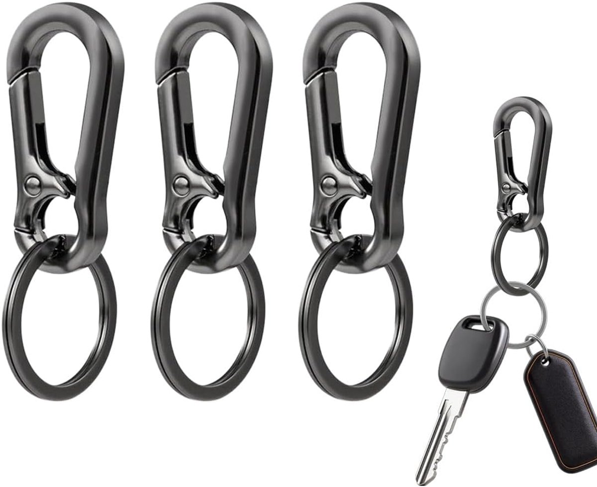 Sleutelhangers set van 3 - kleine metalen karabijnhaken - matte zwart - perfect voor organisering van sleutels - ShopVlot