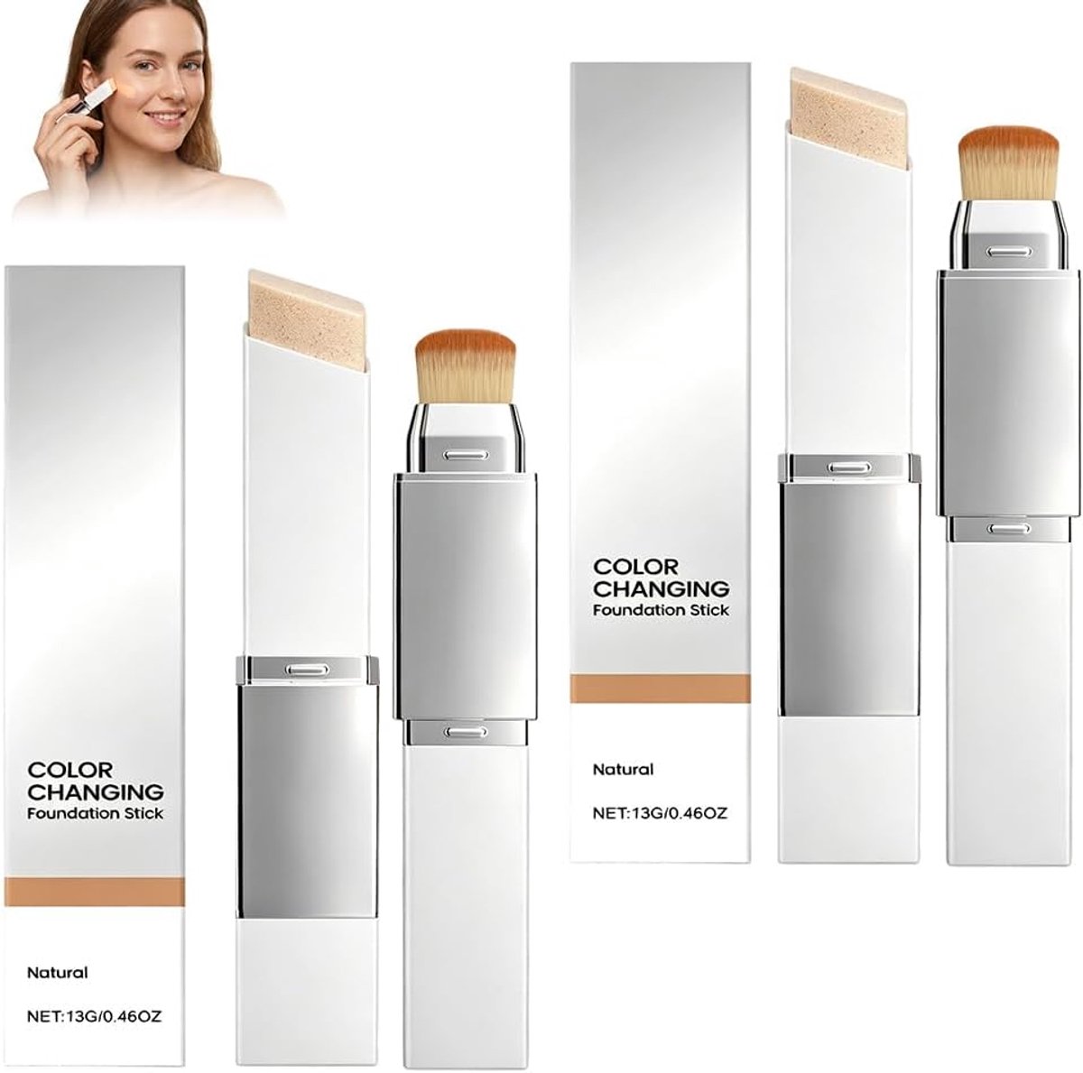 Foundation stick - kleurveranderend - 2-in-1 met kwast - voor een natuurlijke look - ShopVlot
