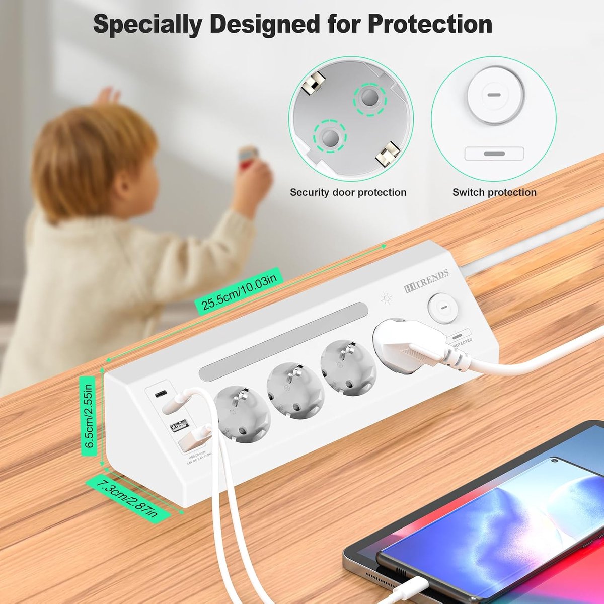 Desktop stekkerdoos 4-voudig - met USB en type-C - hoekstopcontact met 2 schakelaars - ideale stroomverdeling - ShopVlot