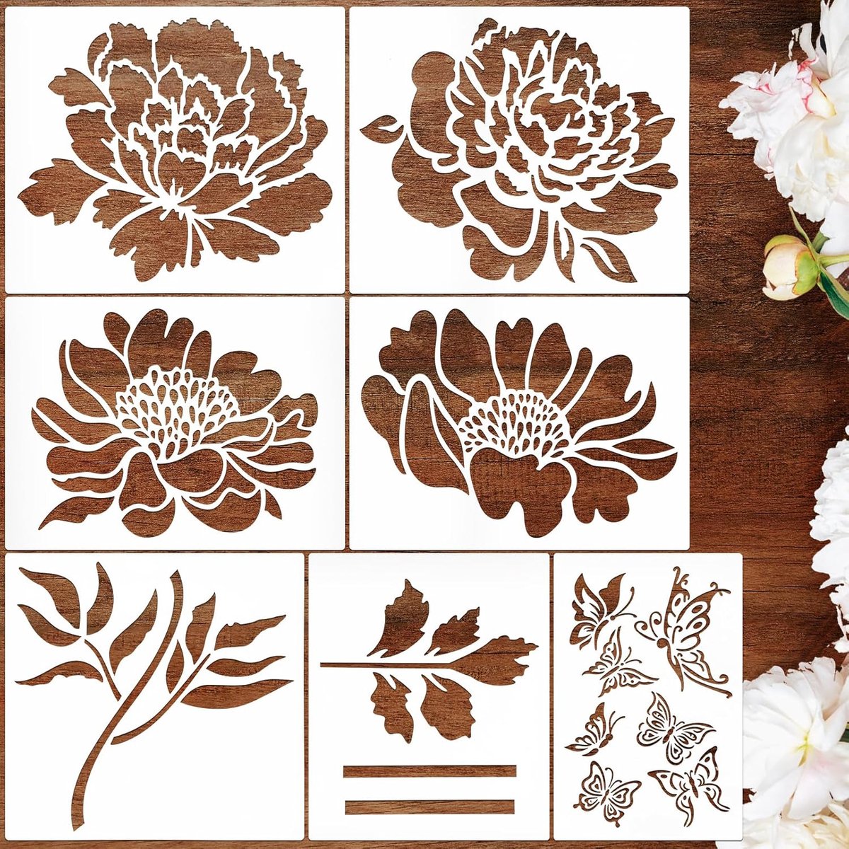 Schablonen voor bloemen schilderen - 7 stuks - herbruikbare templates - ideaal voor tuin en muurdecoratie - ShopVlot