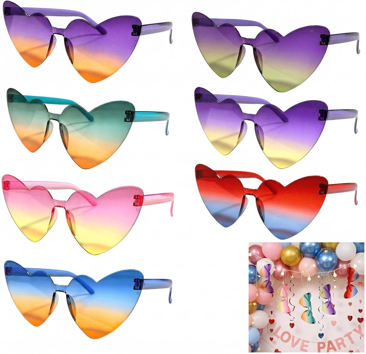 hartvormige zonnebrillen set - 7 stuks - kleurrijk - trendy voor feesten - ShopVlot