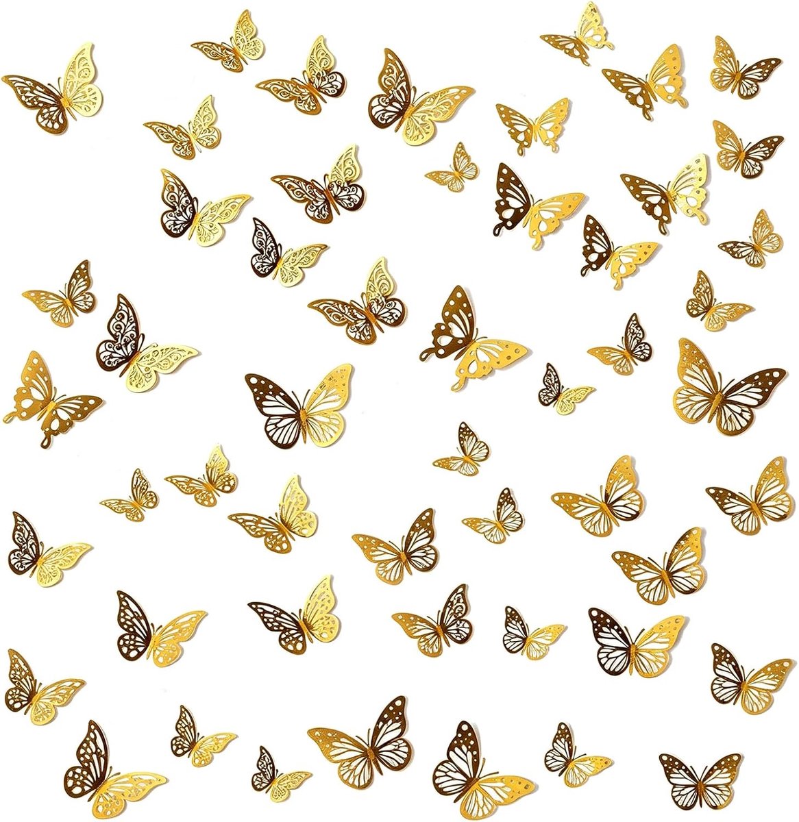 Decoratieve vlinders 3D - Goud - Verwijderbare muurstickers - Creëer een sfeervolle wanddecoratie - ShopVlot